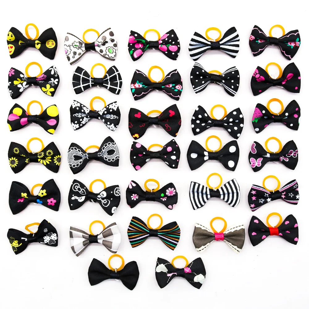 10/20/30pcs Black Small Dog Hair Bows Cat  Bows With Rubber Bands Grooming Dog Headwear For Small Dog Puppy Dog Accessories