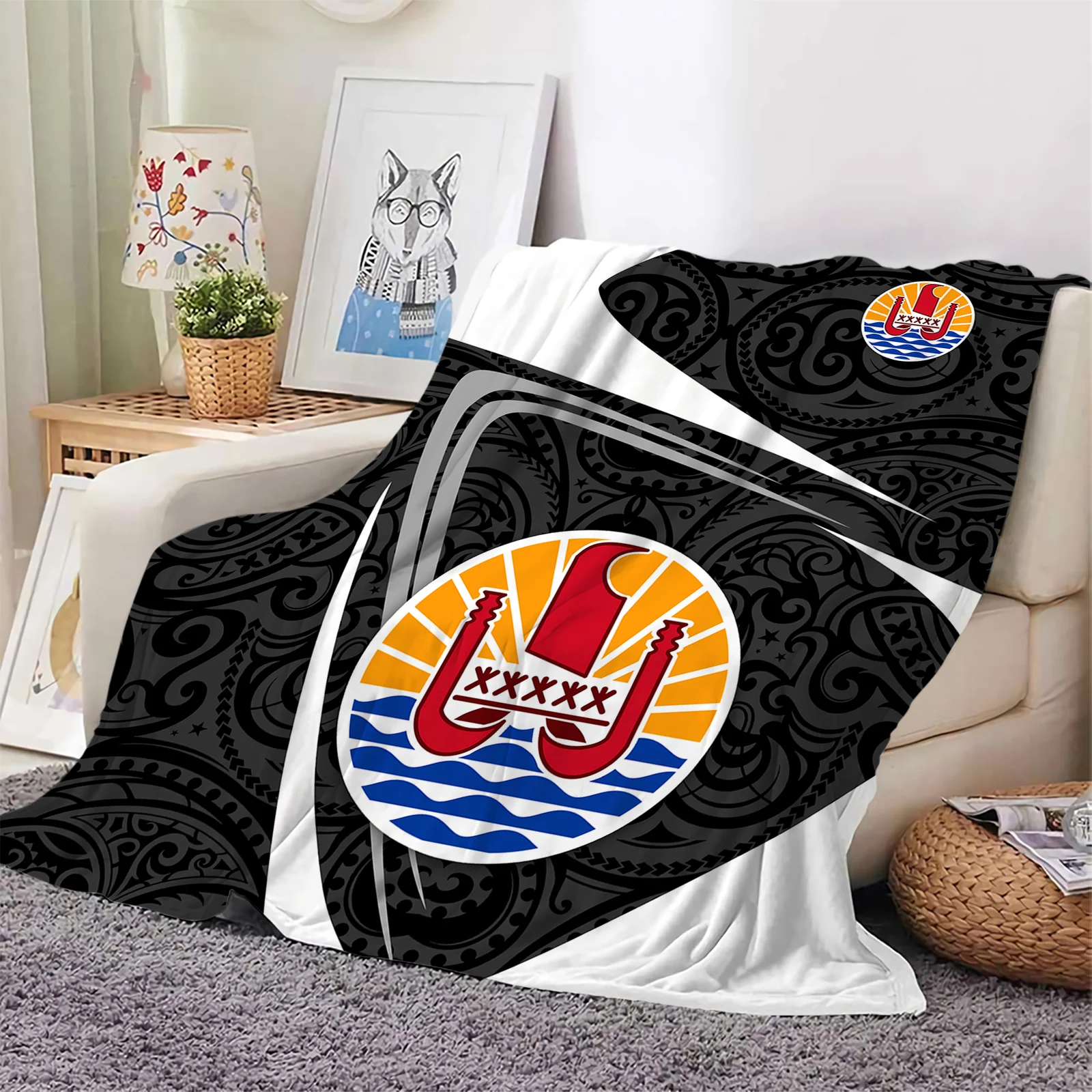 Drapeau Tahiti Flannel Blankets Polynesian Tattoo Pattern 3D Printed Throw Blanket Office Nap Travel Portable Quilt Dropshipping