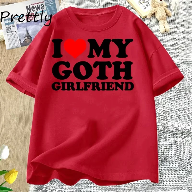 أنا أحب صديقتي القوطي تي شيرت الرجال النساء القلب بلدي GF التي شيرت الأزواج مطابقة تيز الصيف عادية القطن قصير الأكمام تيز #6