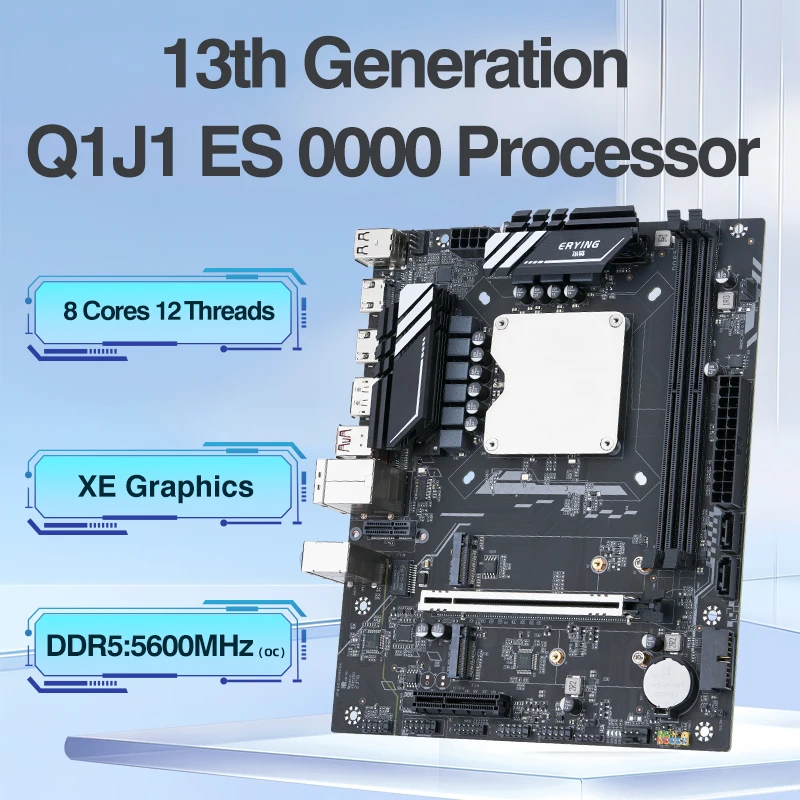 Juego de placa base de ordenador para videojuegos DIY con combo de CPU integrada, Kit de interposición de 13 ° núcleo Q1J1 ES 0000 8C12T DDR5 RAM, laca mae de escritorio