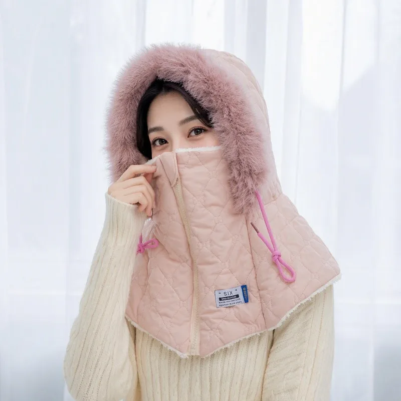 Cycling Mask Windproof Fleece Hat Scarf Women's One Kit Thickened Warm Electric Vehicle Hat Cold-proof Lei Feng Hat
