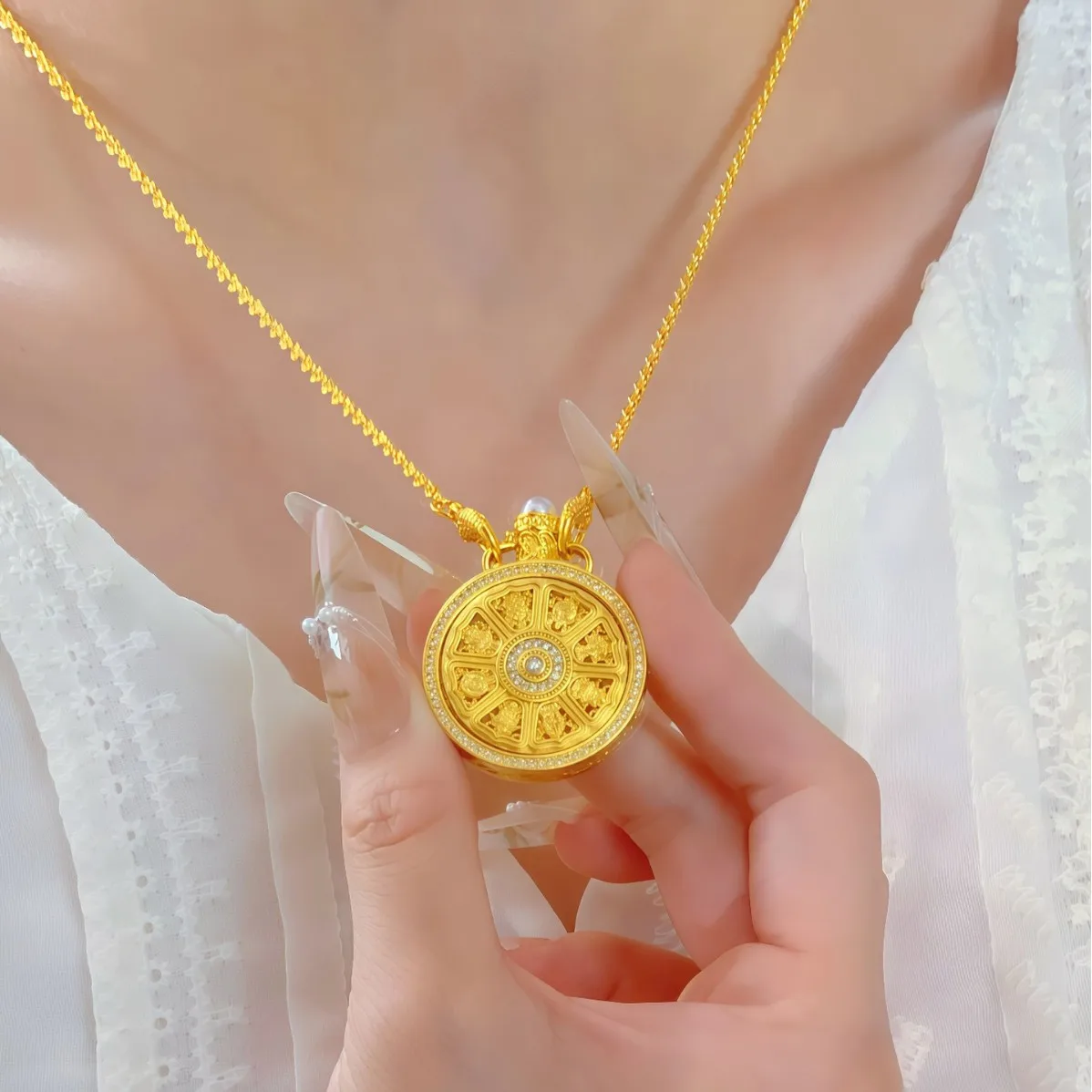 Luxury 24K 9999 Pure Gold real gold Babao Compasses Pendant Gold Shop Women's Necklace Clavicle Chain