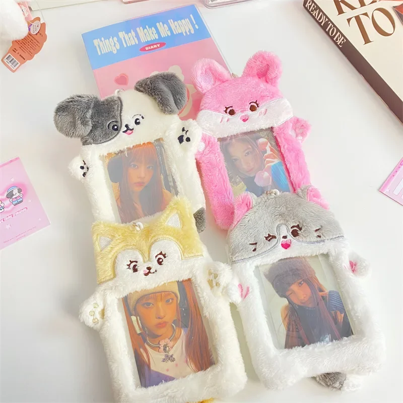 1 Piece Kawaii Photocard Holder for Student Lovely Cartoon Animal Kpop Idol Photo Card Holder Lovely School Bag Keychain Pendant