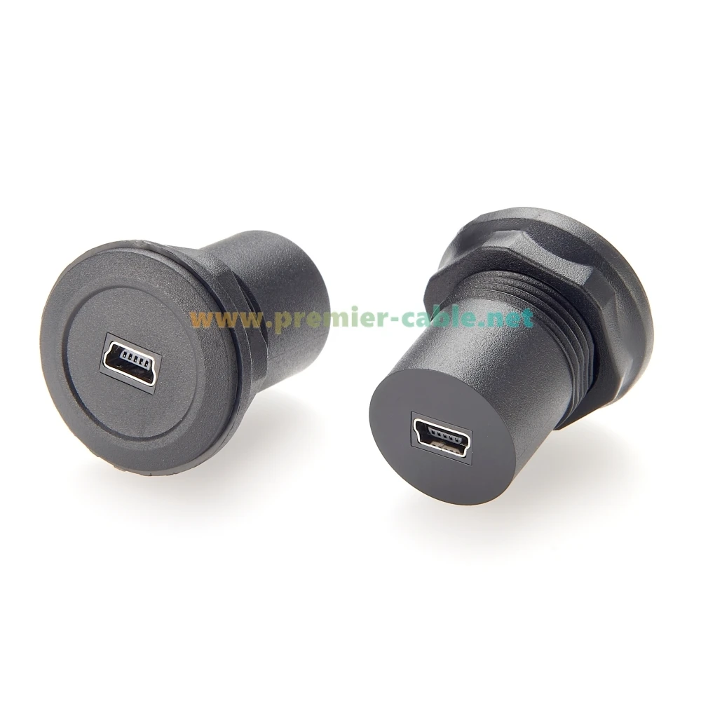 Mini USB bulat Panel pasang perempuan Ke perempuan adaptor Mini USB umpan melalui sekat konverter konektor Coupler steker soket