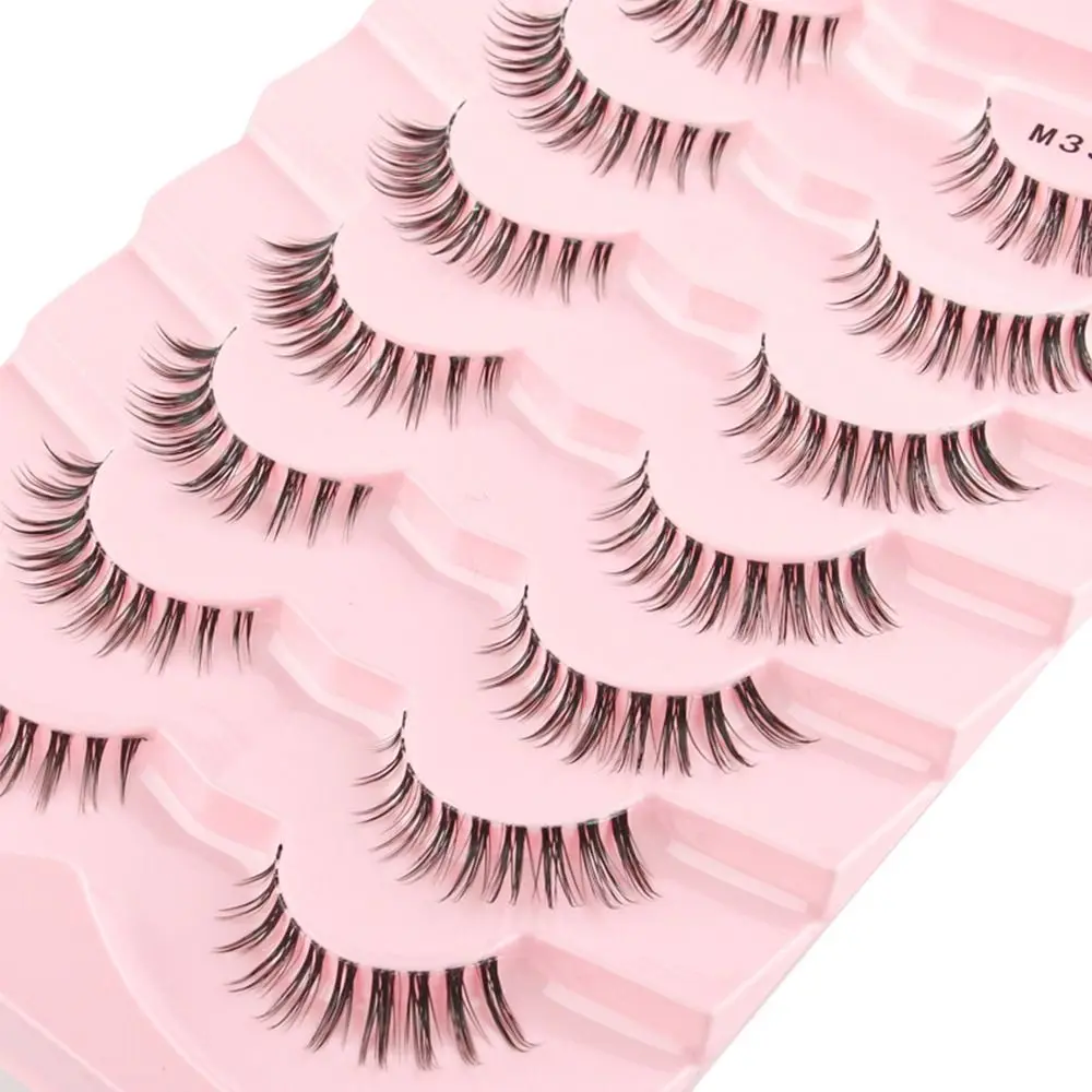 Wispy Natural Preto Cílios Postiços, 3D Falso Mink Lashes, Cosplay Cílios, Asiático, Coreano, 7 Pares