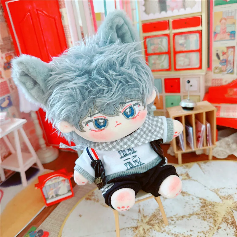 

20cm Cute Cool Boy Idol Doll Wear Shirt Pants Set Clothes Kawaii Stuffed Cotton Plush No Attributes Naked Doll Girls Fans Gifts