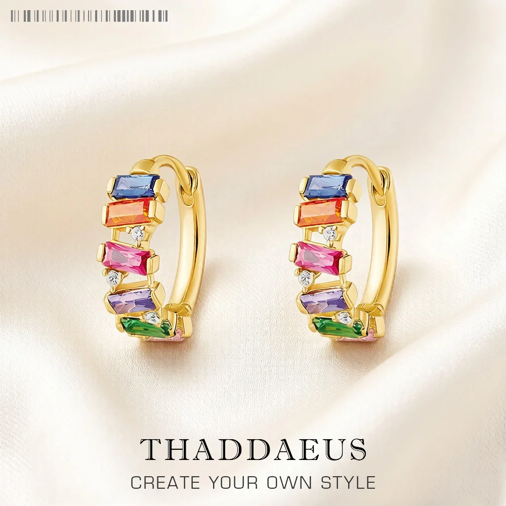 

Hoop Earring Golden Colourful Stones Europe Style Glam Fine Jewerly For Women New Bohemia Gift In 925 Sterling Silver