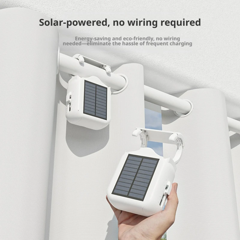 Solar Powered Wireless Electric Curtain Assistant Track Roman Rod Siri Voice Control Smart Speaker Compatible No Wiring