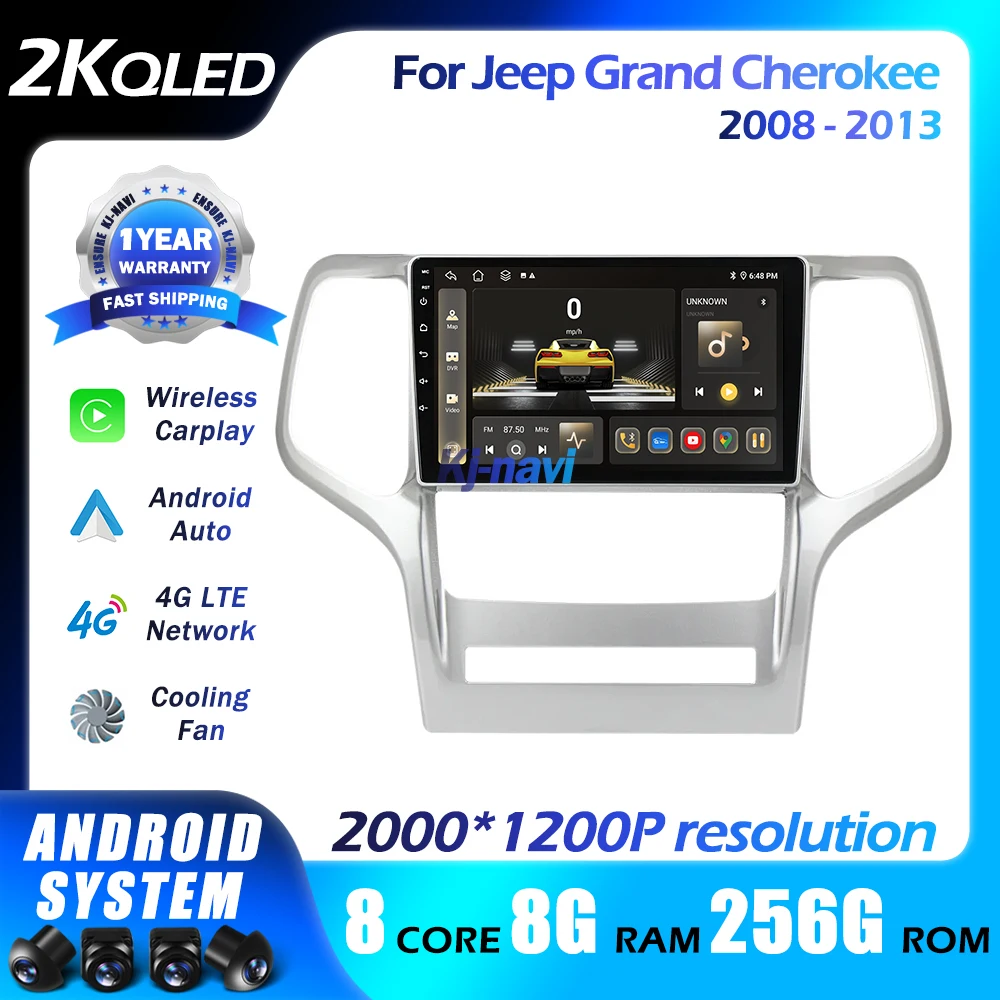 Android 14 8G+256GB Wireless Carplay For Jeep Grand Cherokee 2008 - 2013 Car Radio Multimedia Video Player GPS Navigation DSP