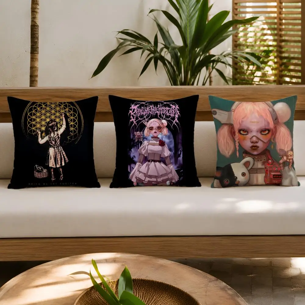 Rok Band B-Bring Me The Horizon Cushion Cover Double-Sided Plush Sofa Cushion Covers Organic Breathable Invisible Zipper