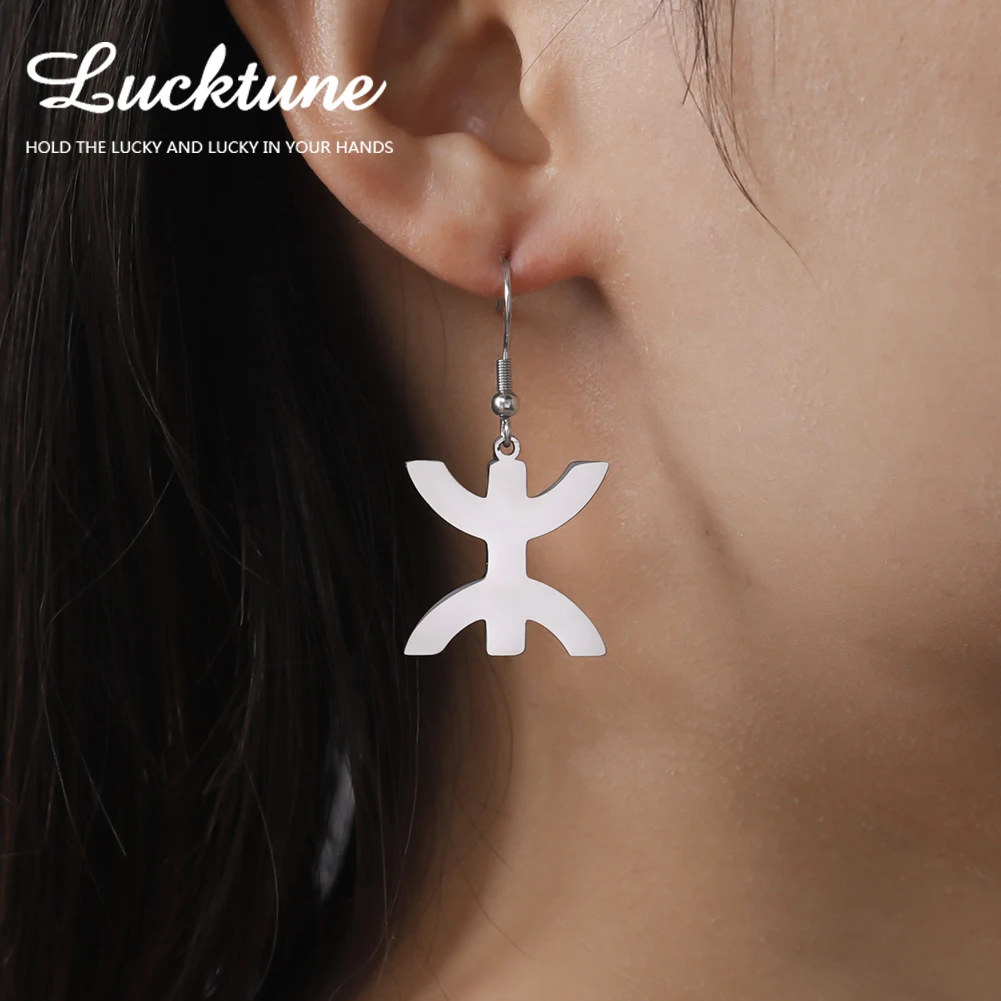 Lucktune-pendientes de acero inoxidable estilo Kabyle para mujer, aretes colgantes con símbolo de berberos de África, joyería étnica, regalo, 2024