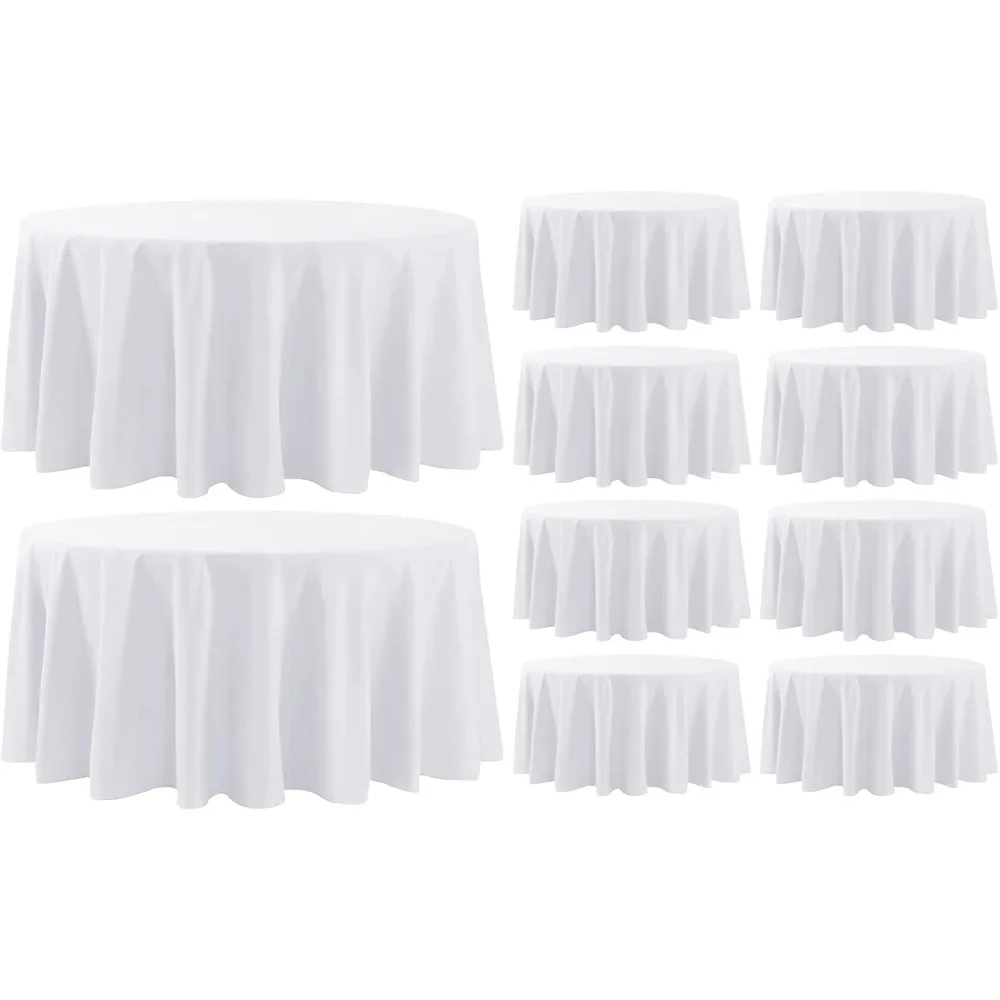 

Round Tablecloth 10 Pack 120 Inch Round White Tablecloths Washable Decorative Linen Polyester Table Clothes Cover