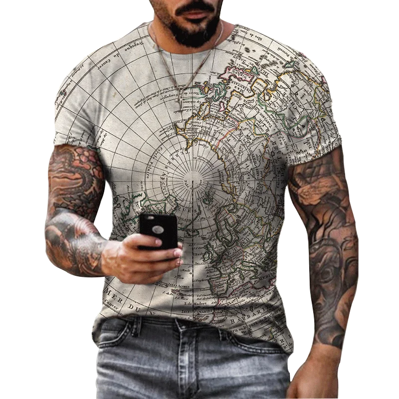 

Personalized Casual Men's T-shirt World Map Print Short Sleeve Hip Hop Casual O-Neck T shirts Summer Streetwear Harajuku T shirt