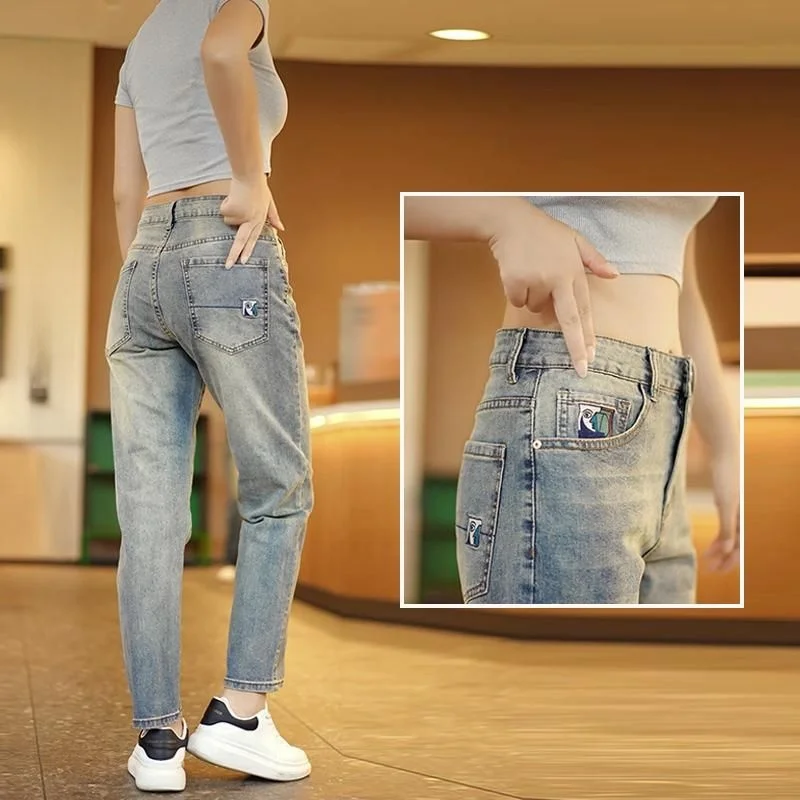 

Мужские джинсы в стиле ретро, свободные, прямые, на резинке, повседневные, укороченные (до щиколотки), весна-осень, новые, из хлопка, молодежные, модные, для отдыха