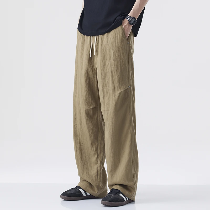 

2026 Spring Summer Autumn New Casual Loose Lyocell Thin Pants for Men Clothing Straight Drawstring Trousers