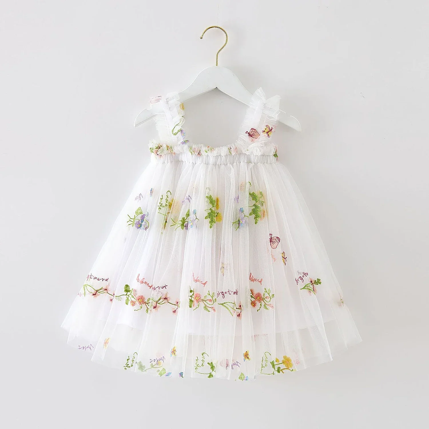 Baby Girls Dress 2024 Summer Vintage Floral Mesh Tutu Princess Dress Birthday Party Strap Dress for 1-5Y Toddler Kids Clothes