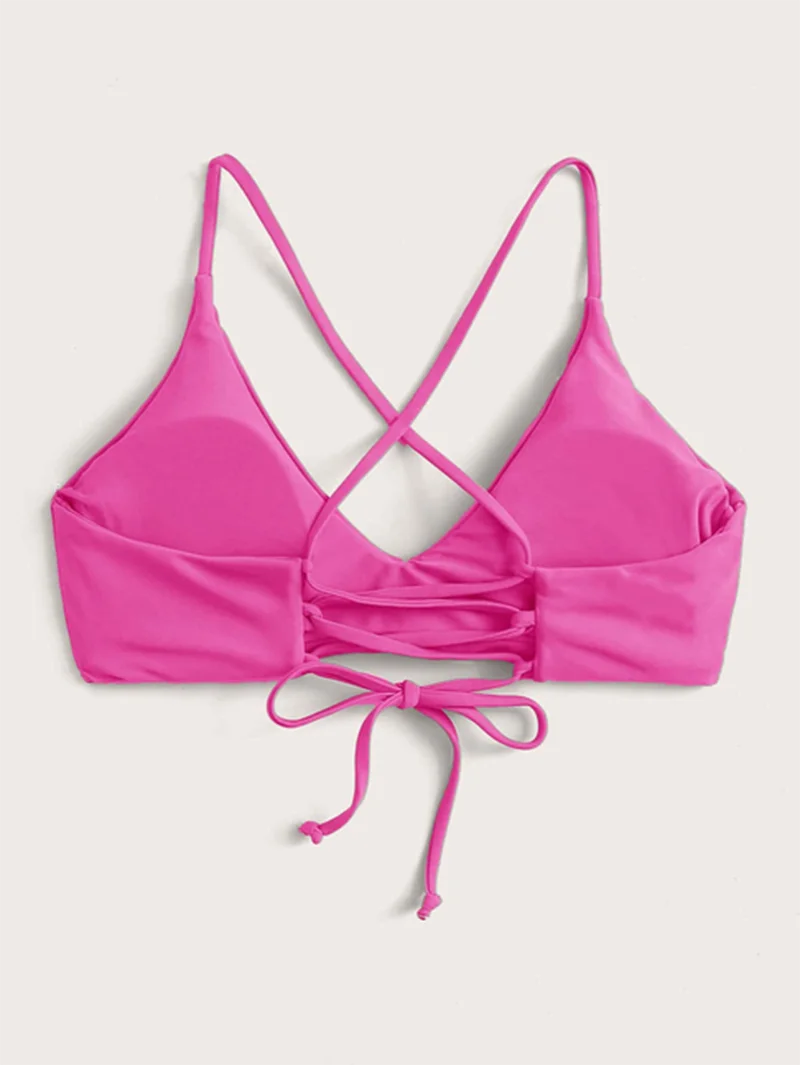 Know Dream-Bikini de color liso con cordones para mujer, conjunto de Bikini de playa, bañador Sexy con cuello Halter Simple, novedad de 2024