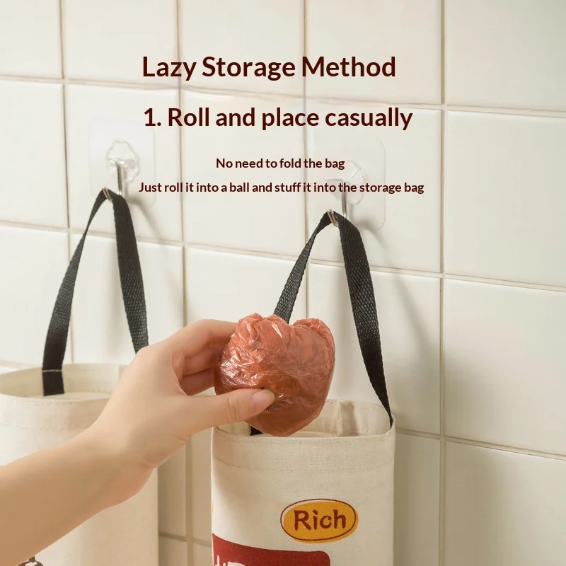 Wall‑Mount Garbage Bag Storage Bag Kitchen Multi‑Purpose Hanging Pouch Plastic Bag Organizer Household Storage Holder