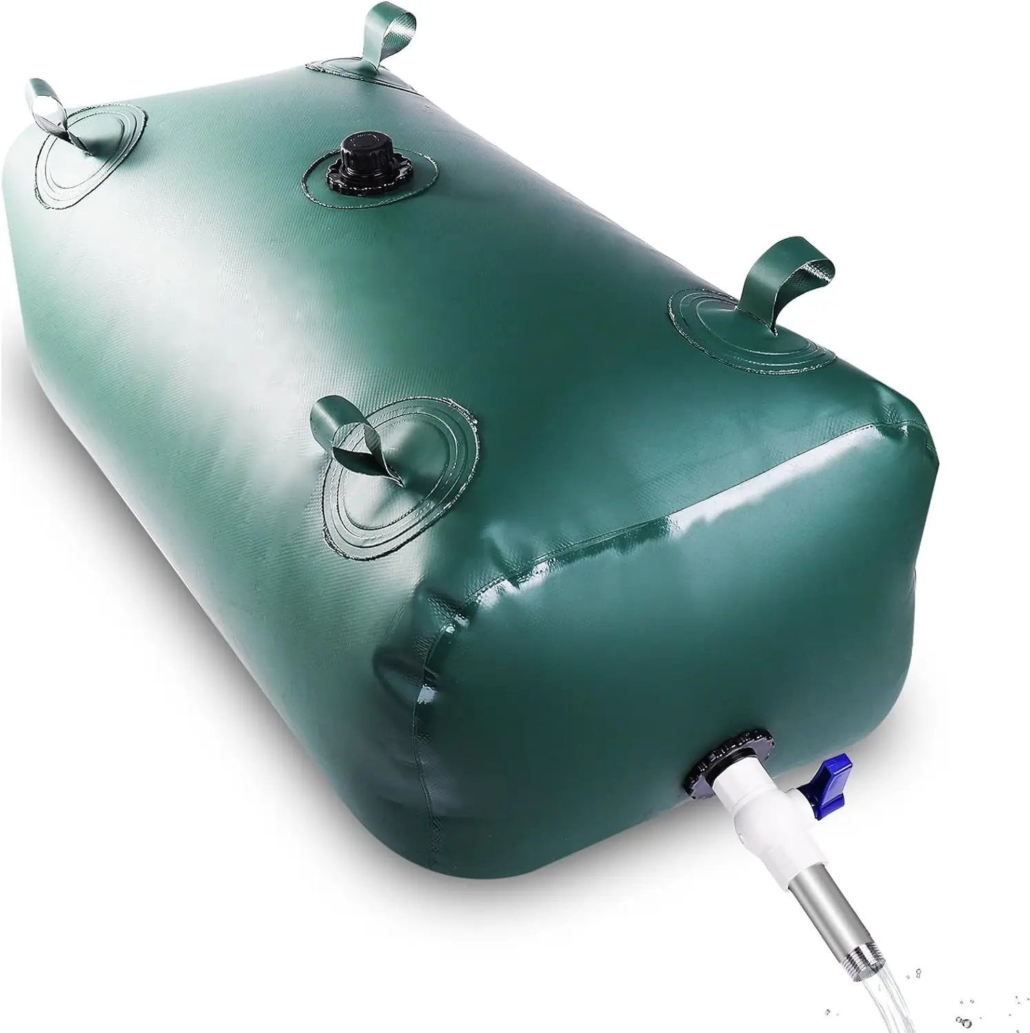 Portable Water Storage Bag 29 Gallon/110 Liter PVC Outdoor Foldable Water Tank Green with Valve and Overflow Kit