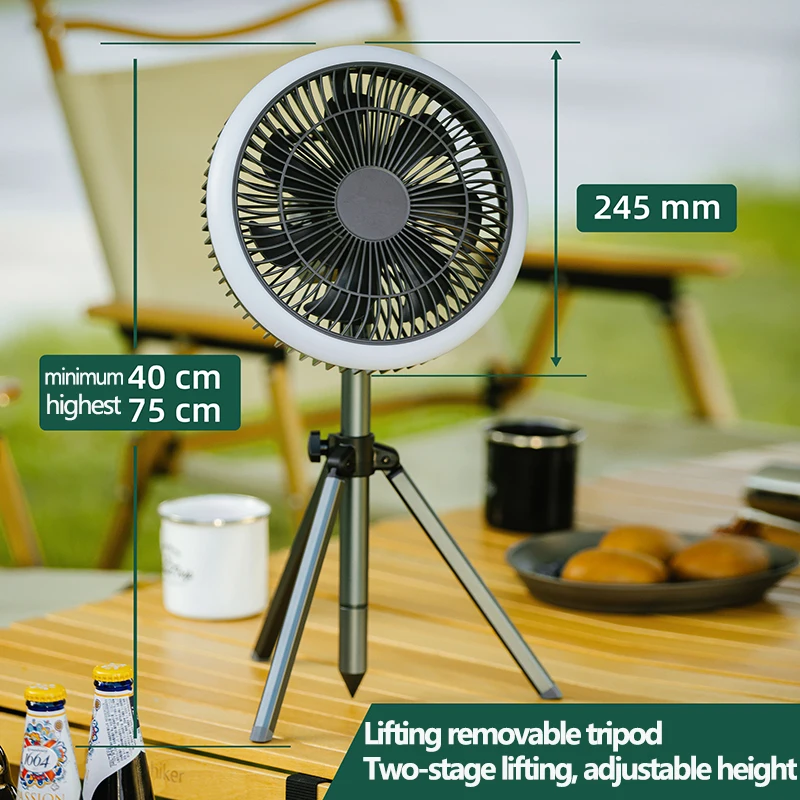 APP Smart Camping Fan With Power Bank Lamp USB Rechargeable Wireless Electric Fans Portable Ceiling Air Cooling for Tent Wall