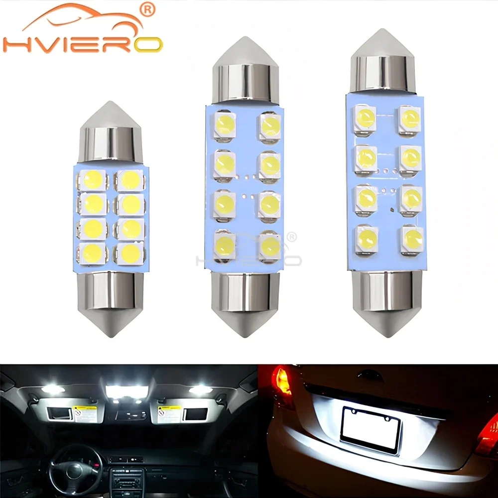 5Pcs Car T10 Led Lights 3528 1210 White 8SMD Domed Interior Bulbs 31mm 39mm 41mm Trunk DC 12V Reading Equipment Indicator Signal