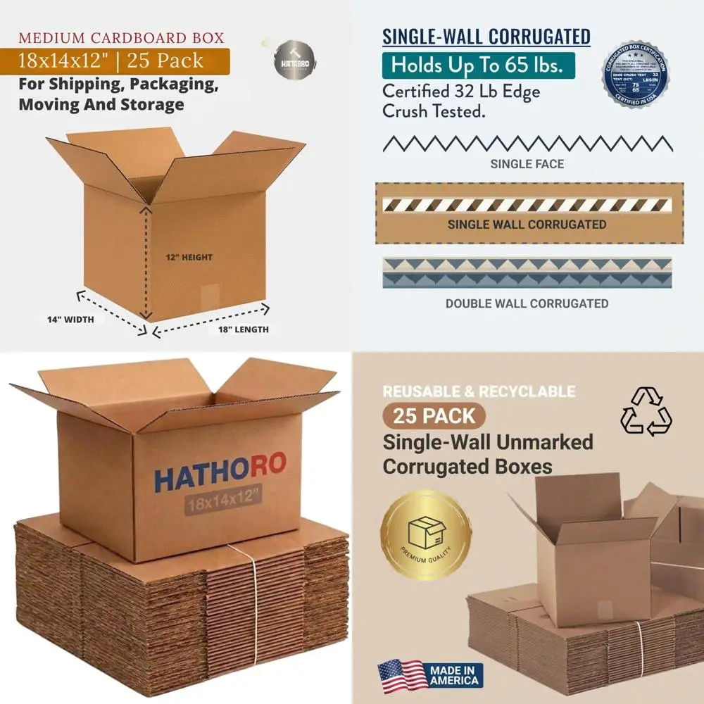 

Medium Cardboard Moving Boxes, 18x14x12 Inches, 25-Pack for Shipping, Packing, and Storage