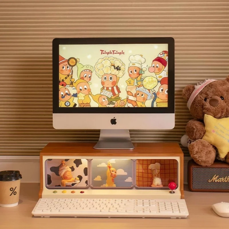 Wooden Monitor Riser Desktop Computer Elevated Stand Multi‑Function Notebook Holder Home Office Blind Box Workspace Organizer