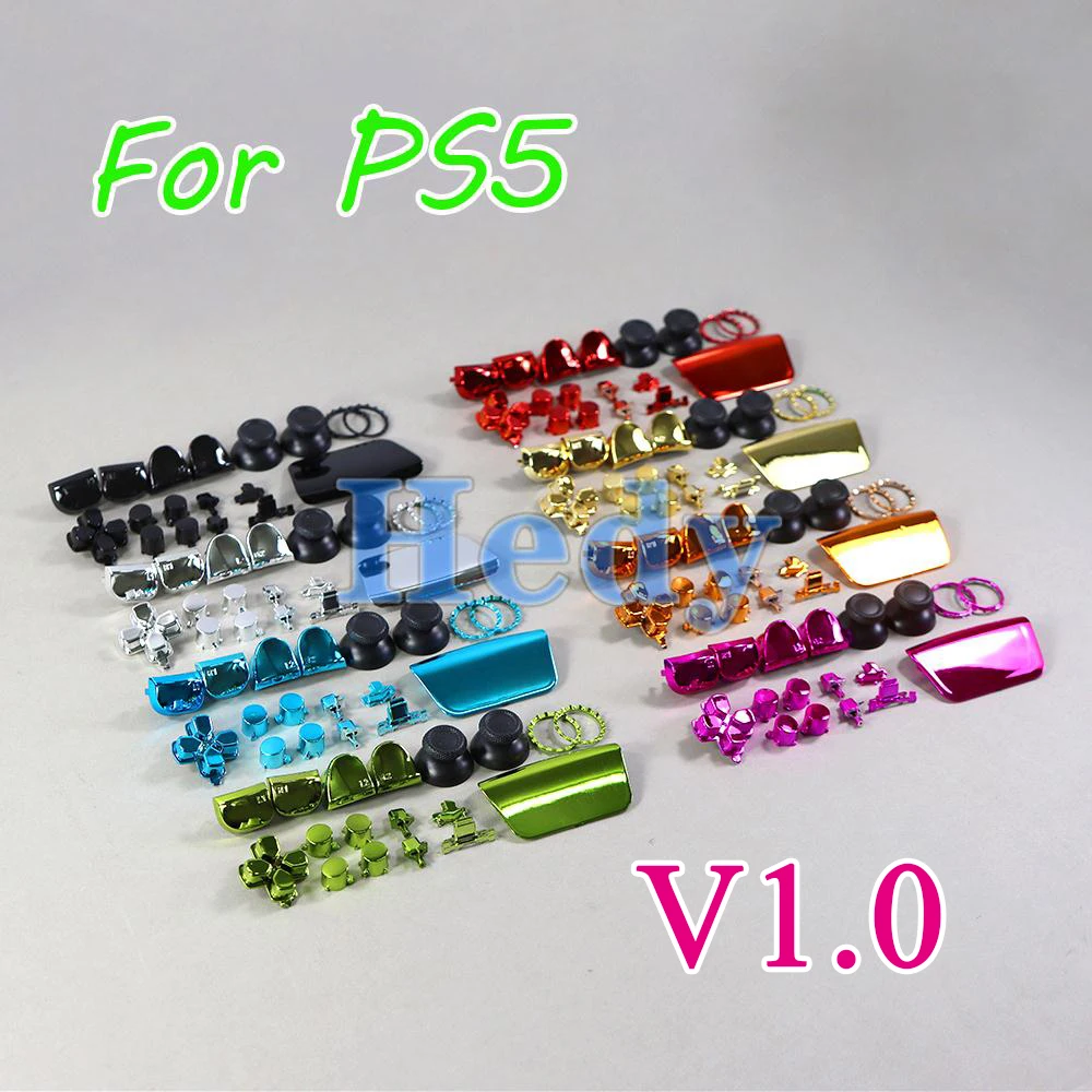 10sets Full Set Chrome Plating Buttons For PS5 V1 Handle Thumb Sticks Joystick Cap L1 R1 L2 R2 D-pad Button For PS5 Controller