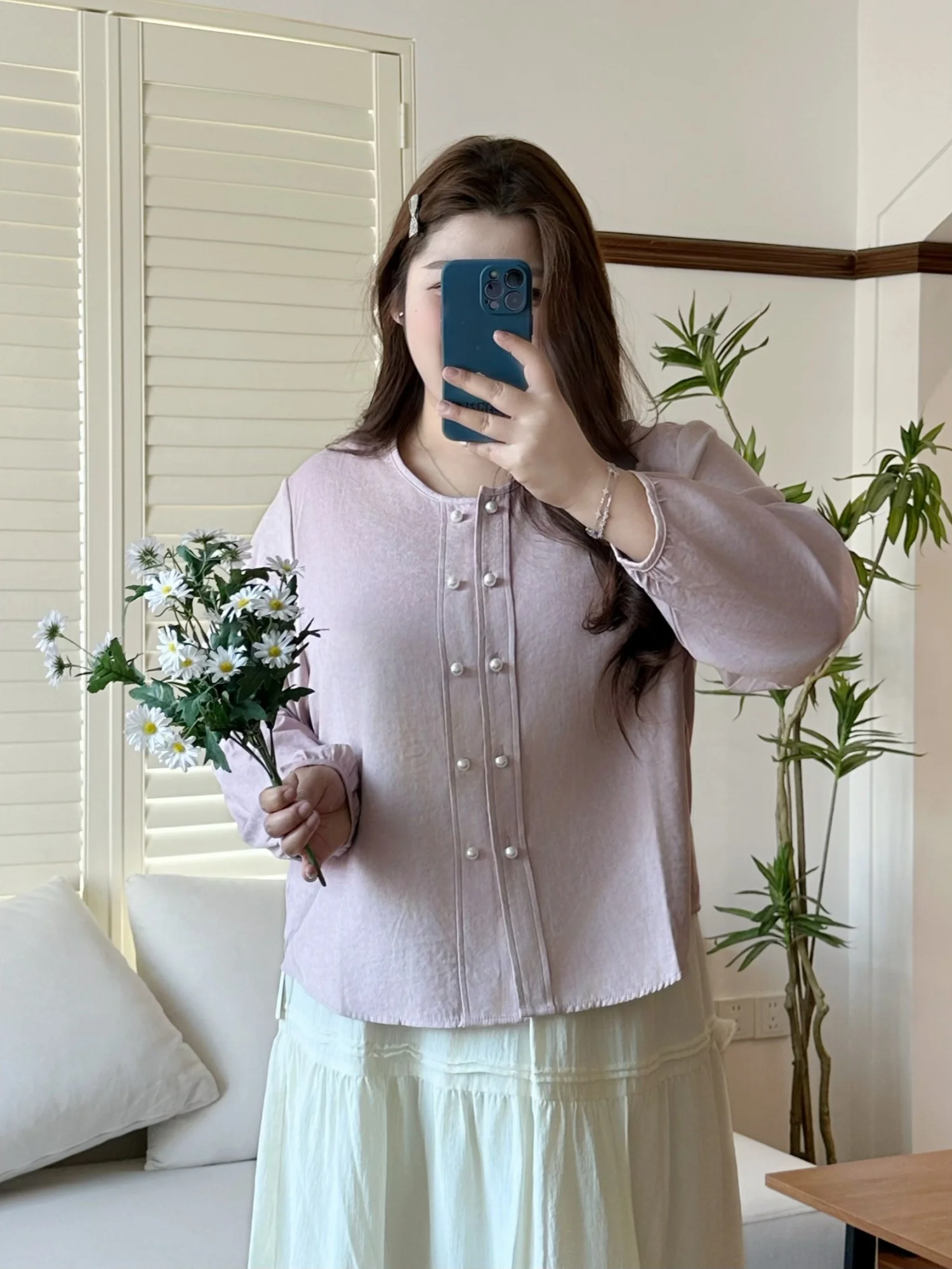 

Casual Style round Neck Oversized Jacket Versatile Spring New Arrival Women's plus Size Shirt Comfortable Slimming Top