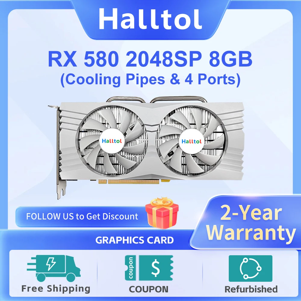 

Halltol AMD Radeon RX580 8G Graphics Cards GDDR5 Memory Video Gaming Card PCIE3.0x16 HDMI DP*3 for Desktop Computer Components