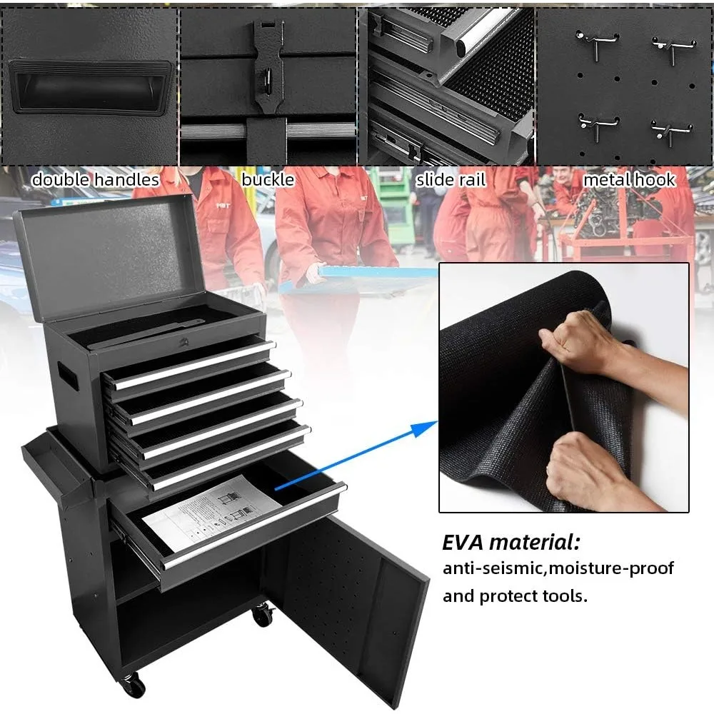 Big Tool Chest with Drawers and Wheels Tool Cabinet  Removable Rolling with Lockable Drawers for Mechanics Garage Workshop