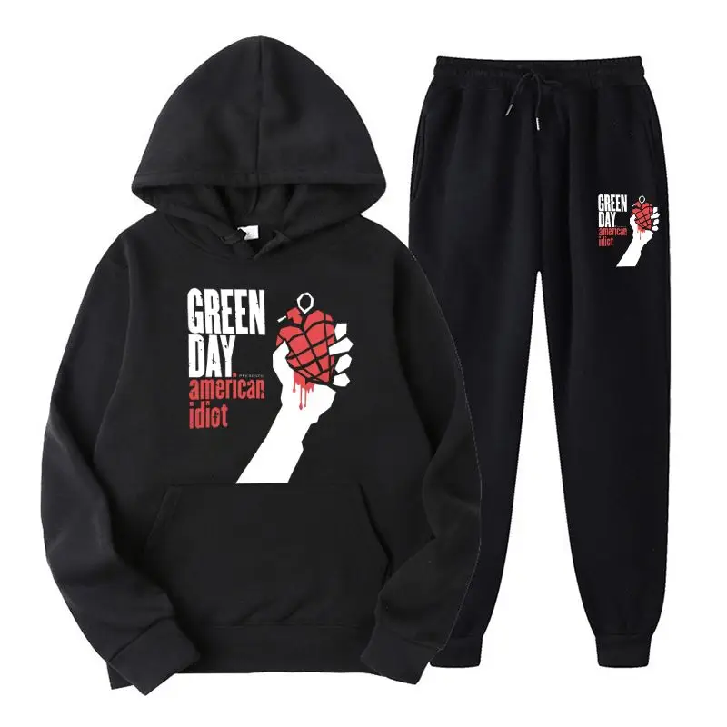 

Green Day American Idiot Album Cover Men's and Women's Hooded Sweater Autumn and Winter Sweater Pants Set
