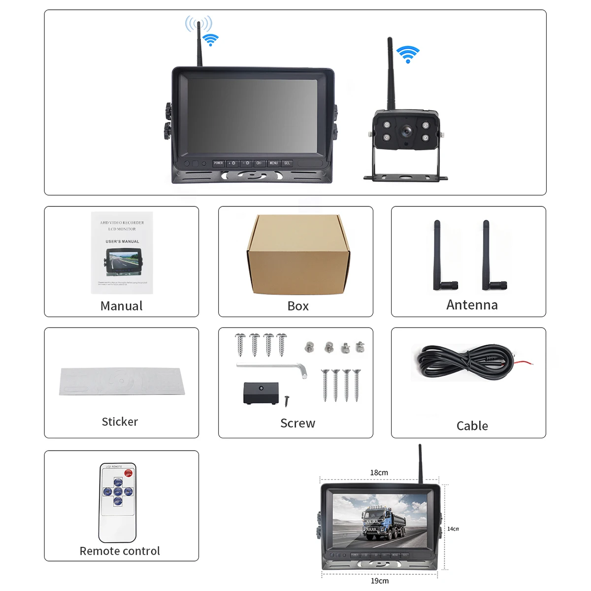 7 pulgadas Quad Wireless 1080P impermeable IP68 Ir visión nocturna cámara de visión trasera de respaldo y sistema de Monitor para RV/remolque/camión