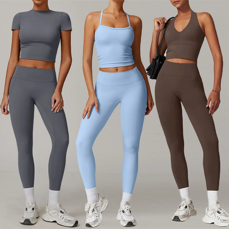 Traje deportivo de sensación desnuda, conjunto deportivo, chándal para mujer, trajes de Yoga sexis, ropa deportiva para gimnasio, Legging y ropa interior, ropa de entrenamiento para mujer