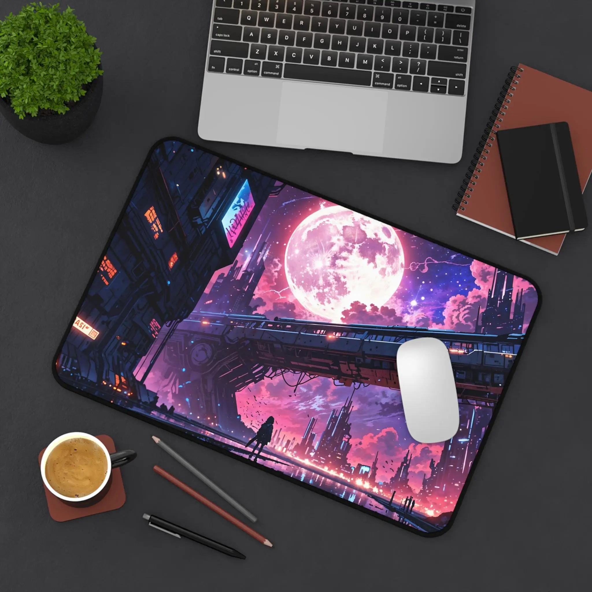 سجادة مكتب Sci-Fi Cityscape، لوحة ماوس Sci-Fi Anime، سجادة لعب وردية - سجادة لعب XXL، سجادة كمبيوتر XL، واقي مكتب، عمل من المنزل