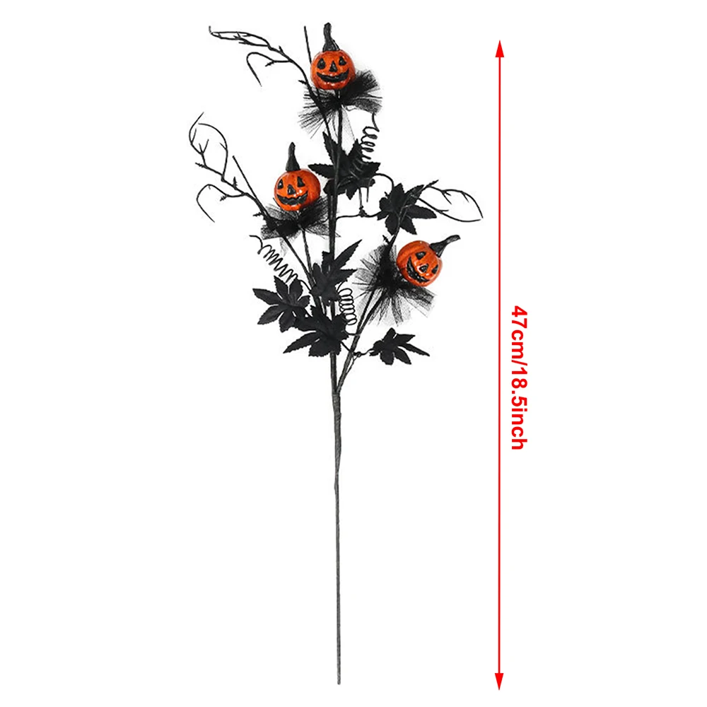 Halloween Branches Fake Twig with Maple leaf pumpkin Berries Flower Halloween Black Creepy Bouquet for Halloween Party Decor