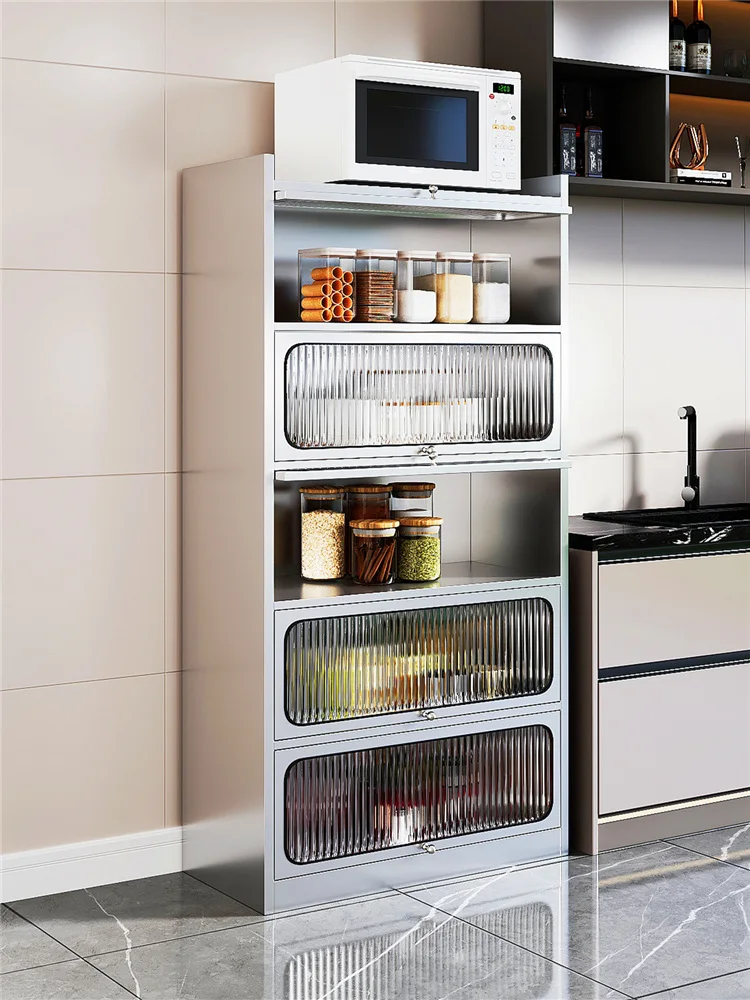 304 stainless steel kitchen rack household multi-layer floor microwave oven storage rack multi-functional side locker