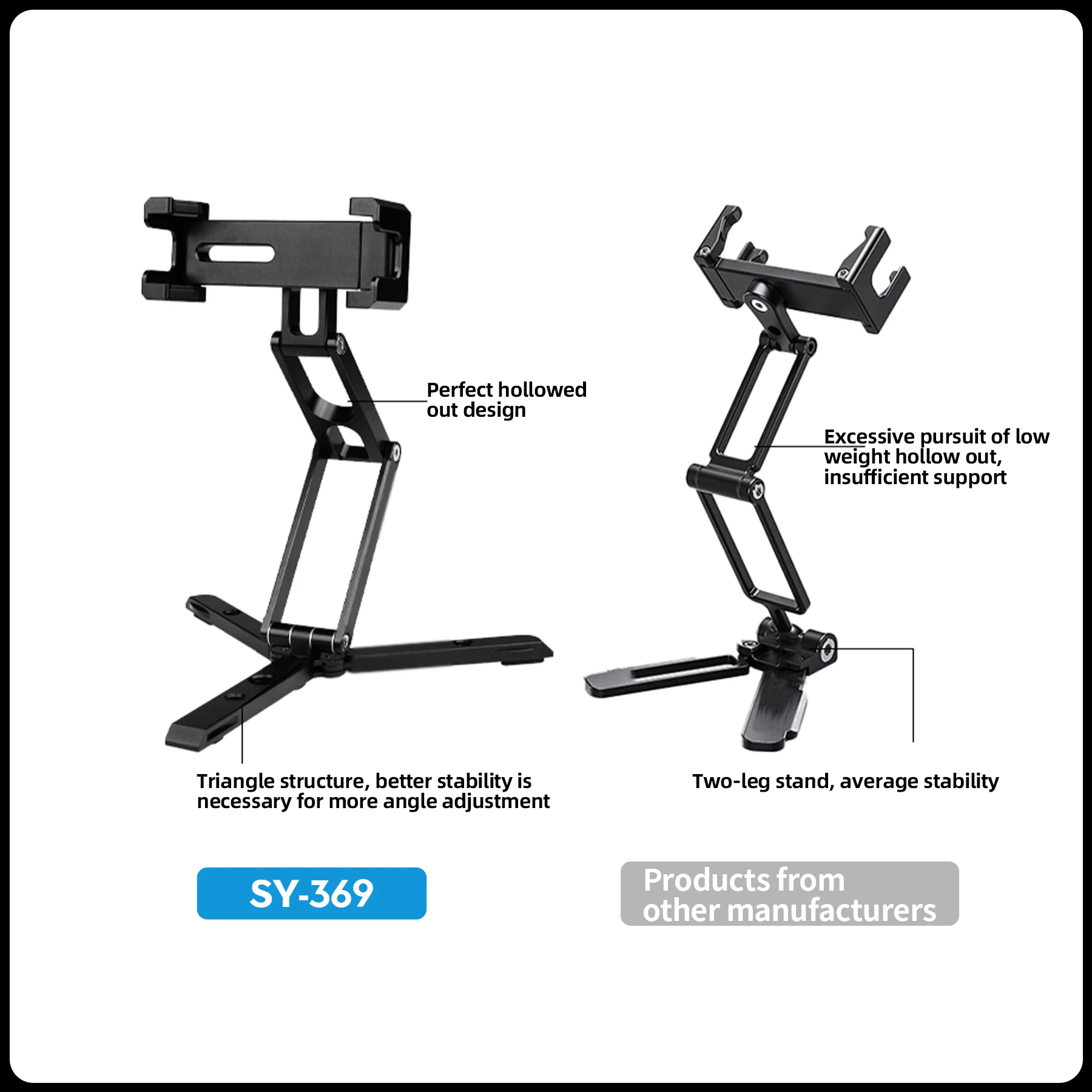 Fotopro Foldable Phone Stand with Cold Shoes Portable Multifunctional Rotating Aluminum Smartphone Tripod Mount SY369