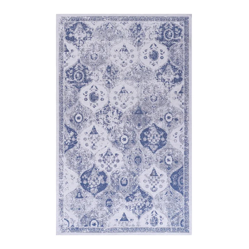 

NAAR MAVAL Blue Washable Rug 2' x 3' Doormat Rug (Blue, 2' x 3')