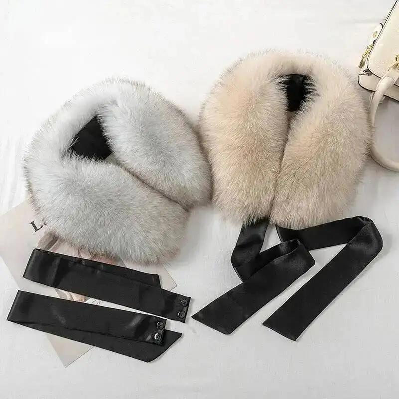 Fox Fur Collar Ladies Winter Furry Real Fox Fur Scarf Luxury Russian Women Square Collar Short Scarf Shawl Winter Wraps Neck