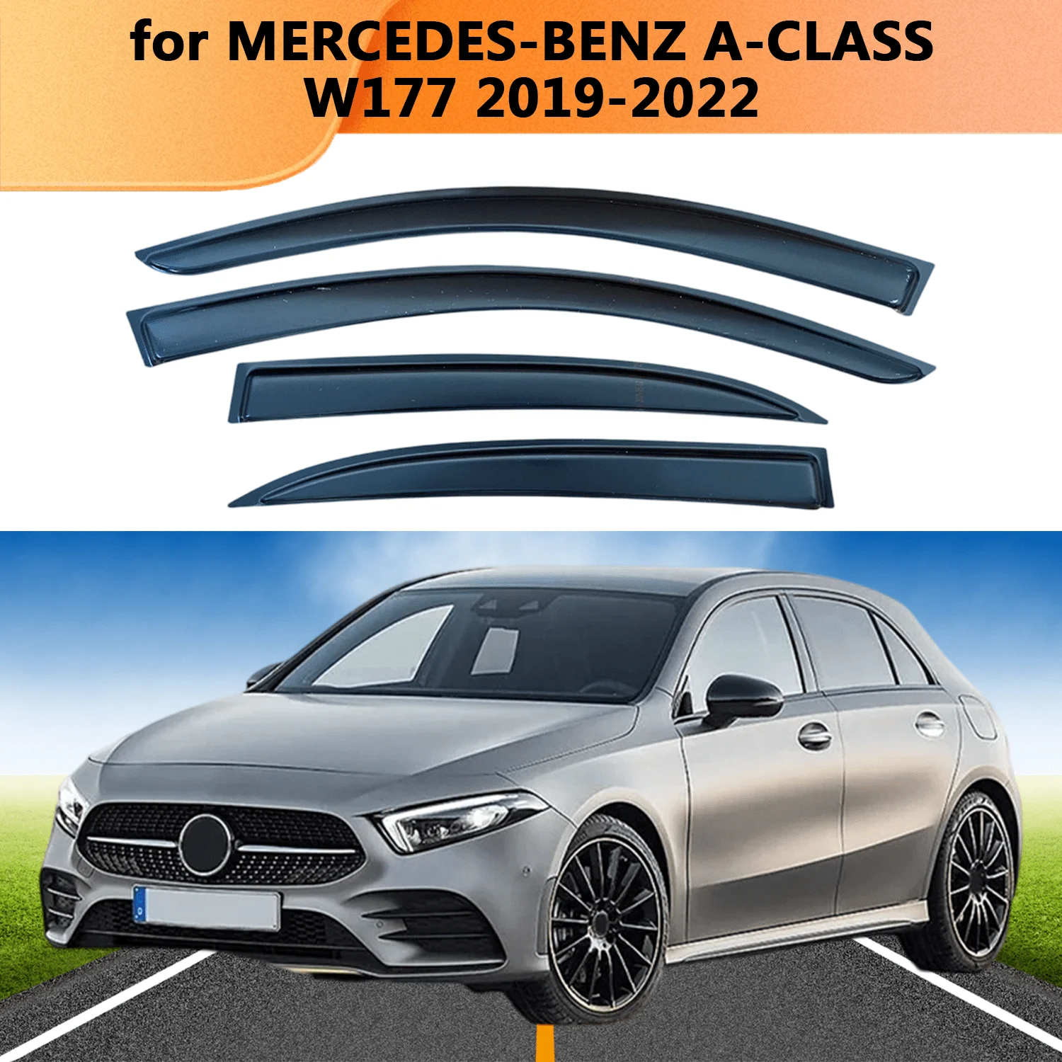 

FOR MERCEDES-BENZ A-CLASS W177 2019 2020 2021 2022 Side Window Visor Rain Guard Side Vent Deflector Weathershield Outside-Mount