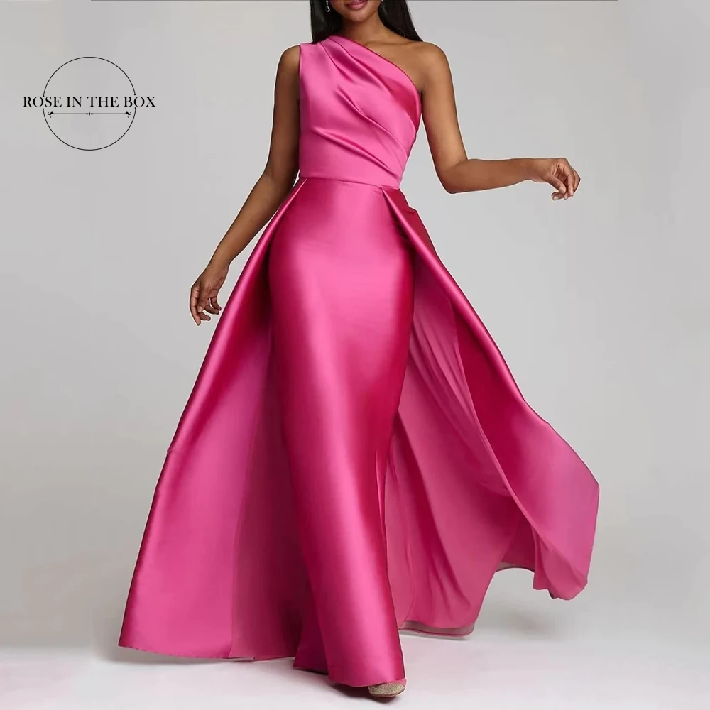 

Elegant One-Shoulder Satin Evening Dresses with Overskirt Pure Color 2025 Sleeveless Women Formal Wedding Party Gowns Customized