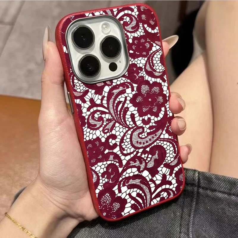 Red Lace Trendy Pattern Soft TPU Phone Case For iPhone 17 16 15 14 Pro Max Air 13 12 11 XS XR X 7 8 Plus 16e Shockproof Cover view 3