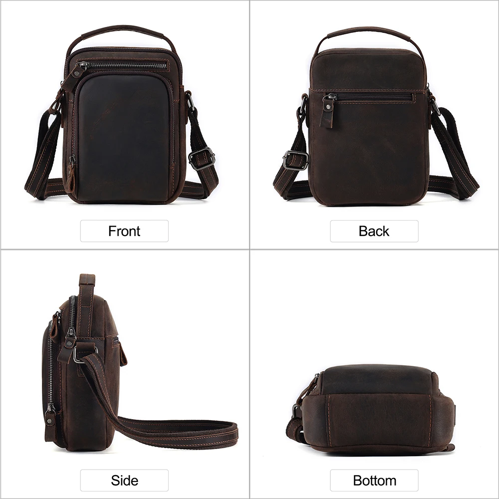 Genuine Leather Small Crossbody Bag for Men Vintage Casual Travel Shoulder Messenger Bag for 7.9inch Tablets Tote Briefcase