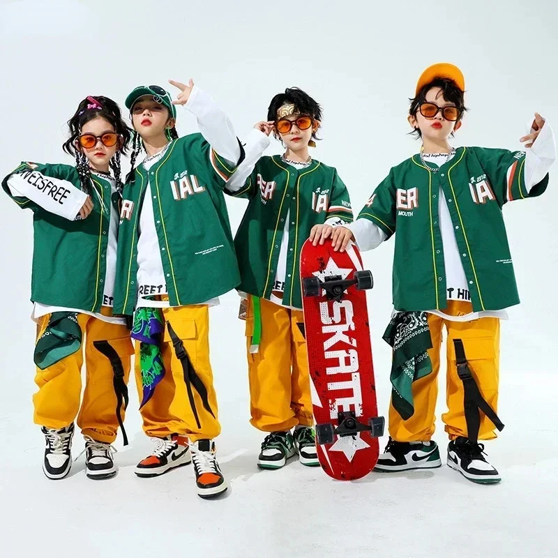 Girls Hip Hop Boys Cool Streetwear Children Jazz Clothes Sets Kids Street Dance Costume Baseball Jacket Solid Caro Pants