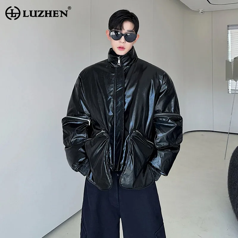 LUZHEN Niche Multi Pockets Design Stand Neck Padded Original Coat Men 2026 Winter Solid Color Handsome Warm Parka Jacket JY9140