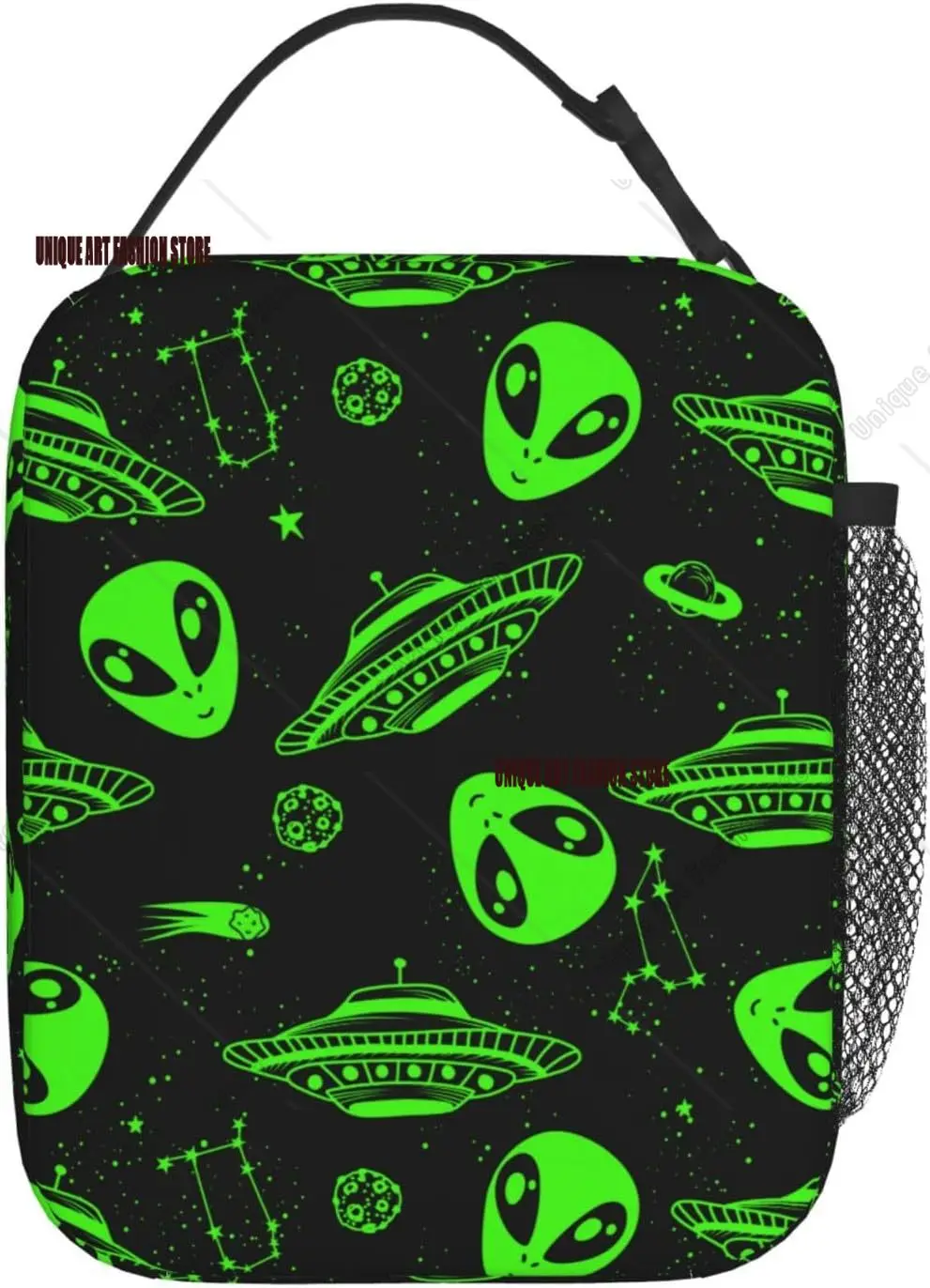 

Green Ufo Alien Star Reusable Lunch Box Food Bag Insulated Lunch Bag for Teenage Boys Girls School Beach