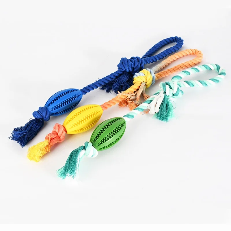 2 Pack Dog Tooth Cleaning Toy Dog Treat Toys pet Food Dispensing Toy rubber Leaky toy with cotton rope interactive chew ball toy