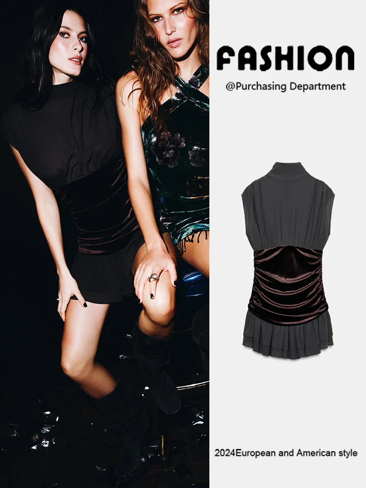 Faionable المخملية المرقعة الطبقات زينت الدكتور Ele المرأة وصول جديد شتاء 2025 ثوب المرحلة العرقية زي #1