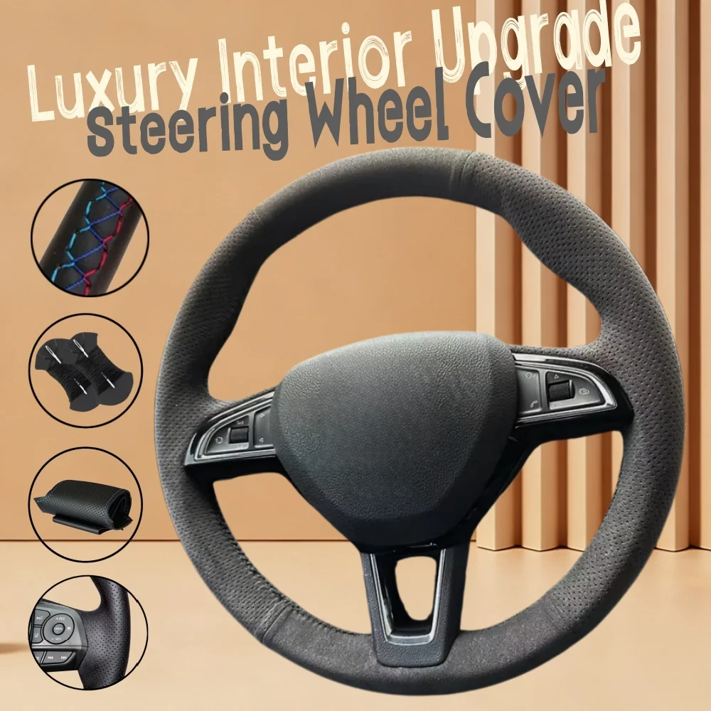 

Нескользящий мягкий замшевый чехол на руль автомобиля Fabia Yeti Octiva Superb, чехол-накладка на руль для Skoda Rapid